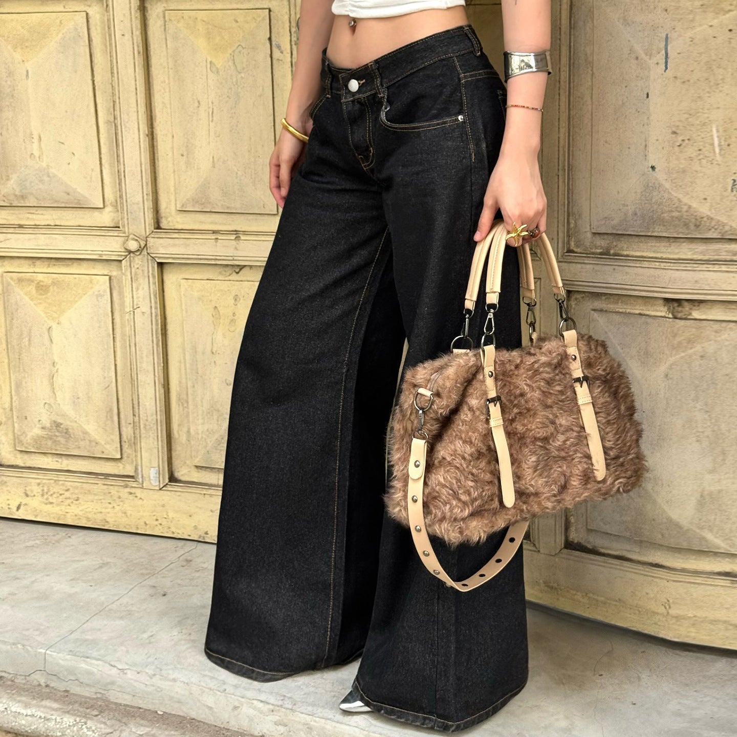 Miss | Jeans Dames Highwaist Wide-Leg Contraststiksels - Denim - Miss Madera MIS-BAONIN