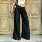 Miss | Jeans Dames Highwaist Wide-Leg Contraststiksels - Denim - Miss Madera MIS-BAONIN