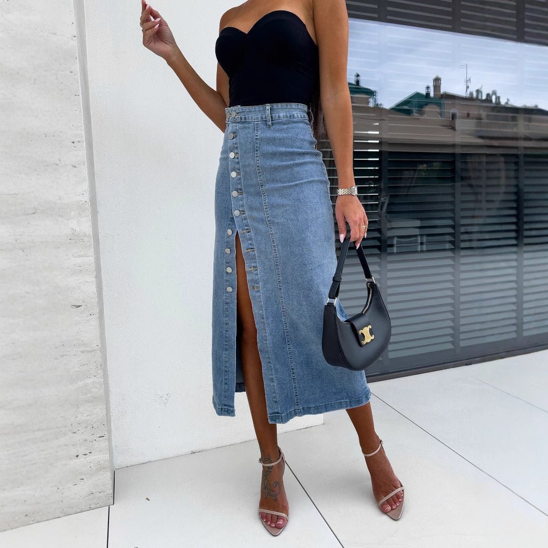 Miss | Jeans Dames Hoge Taille Split Rok - Denim - Miss Madera MIS-A0IQ0R