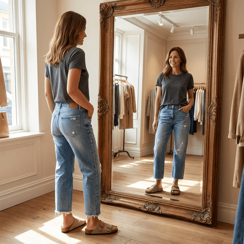 Miss | Jeans Dames Retro Straight Short - Denim - Miss Madera MIS-AYUTQ6