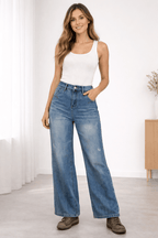 Miss | Jeans Dames Wide-Leg High Waist Distressed - Denim - Miss Madera MIS-PE8Z6F