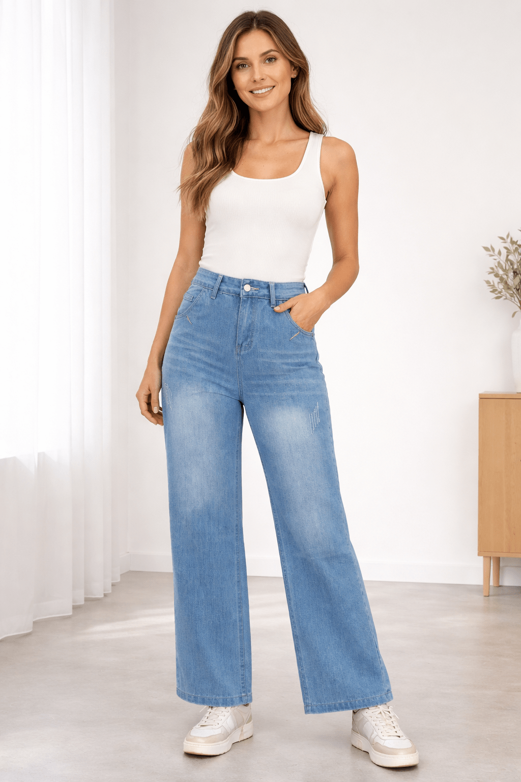 Miss | Jeans Dames Wide-Leg High Waist Distressed - Denim - Miss Madera MIS-GIXQJO