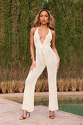 Miss | Jumpsuit Dames Diepe V-hals Rechte Pijpen Getailleerd - Crochet - Miss Madera MIS-07OYLB