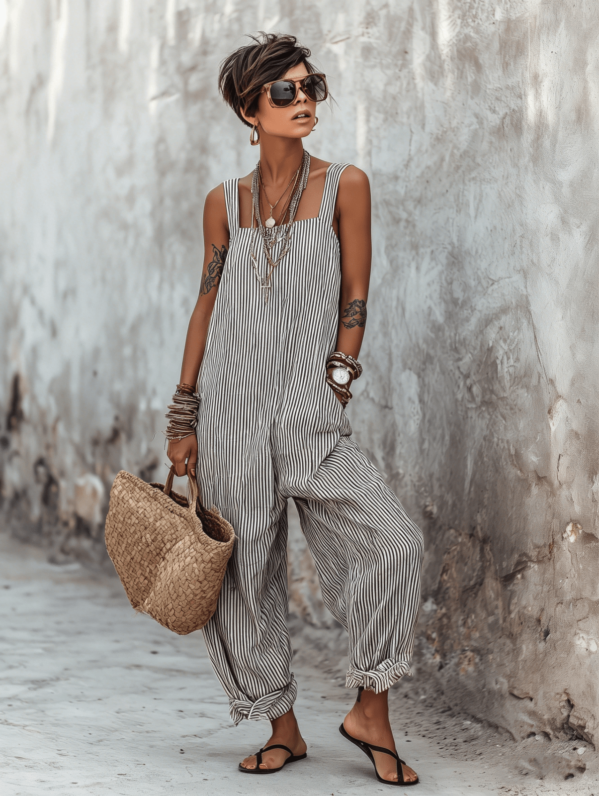Miss | Jumpsuit Dames Gestreept Losse Pasvorm - Katoen Mix - Miss Madera MIS-JCP6R0