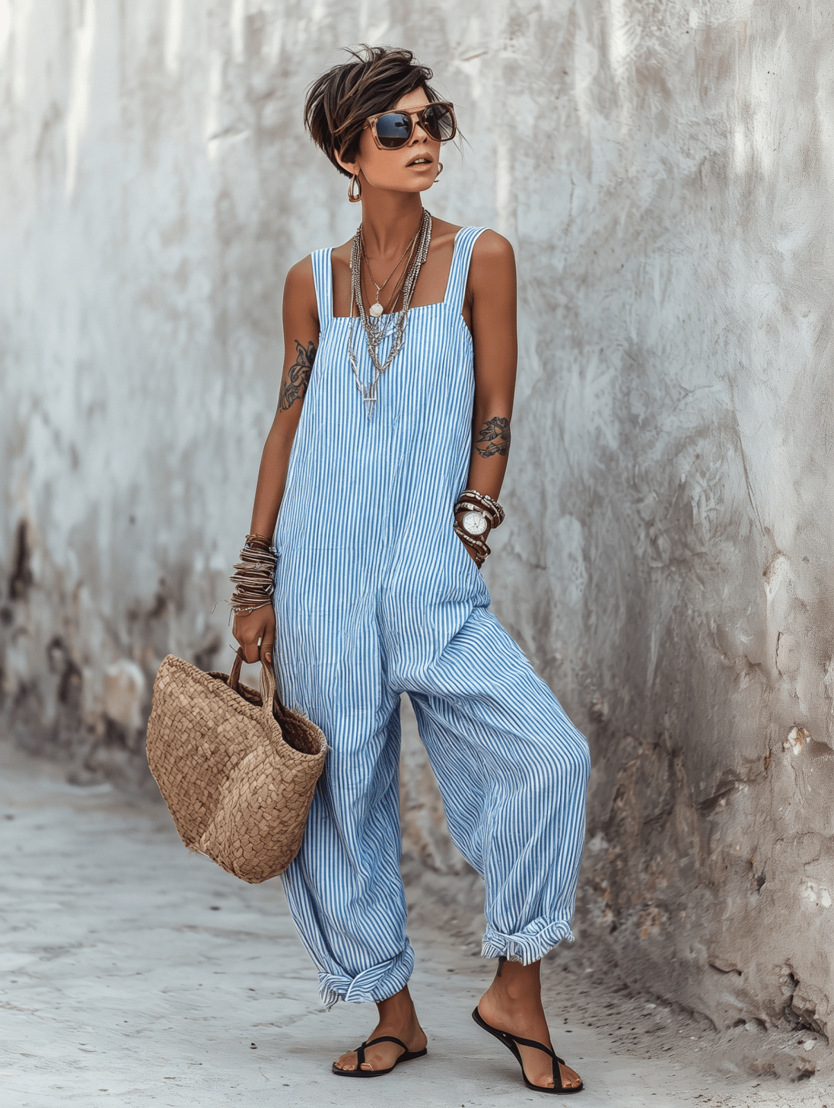 Miss | Jumpsuit Dames Gestreept Losse Pasvorm - Katoen Mix - Miss Madera MIS-22UKWH