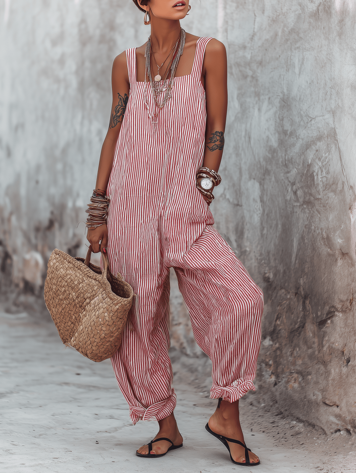 Miss | Jumpsuit Dames Gestreept Losse Pasvorm - Katoen Mix - Miss Madera MIS-TQK268