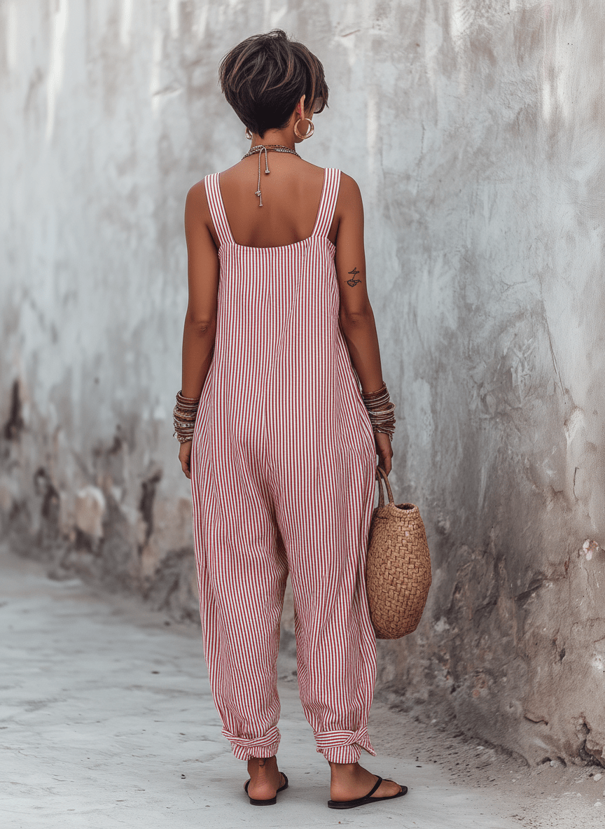 Miss | Jumpsuit Dames Gestreept Losse Pasvorm - Katoen Mix - Miss Madera MIS-TQK268