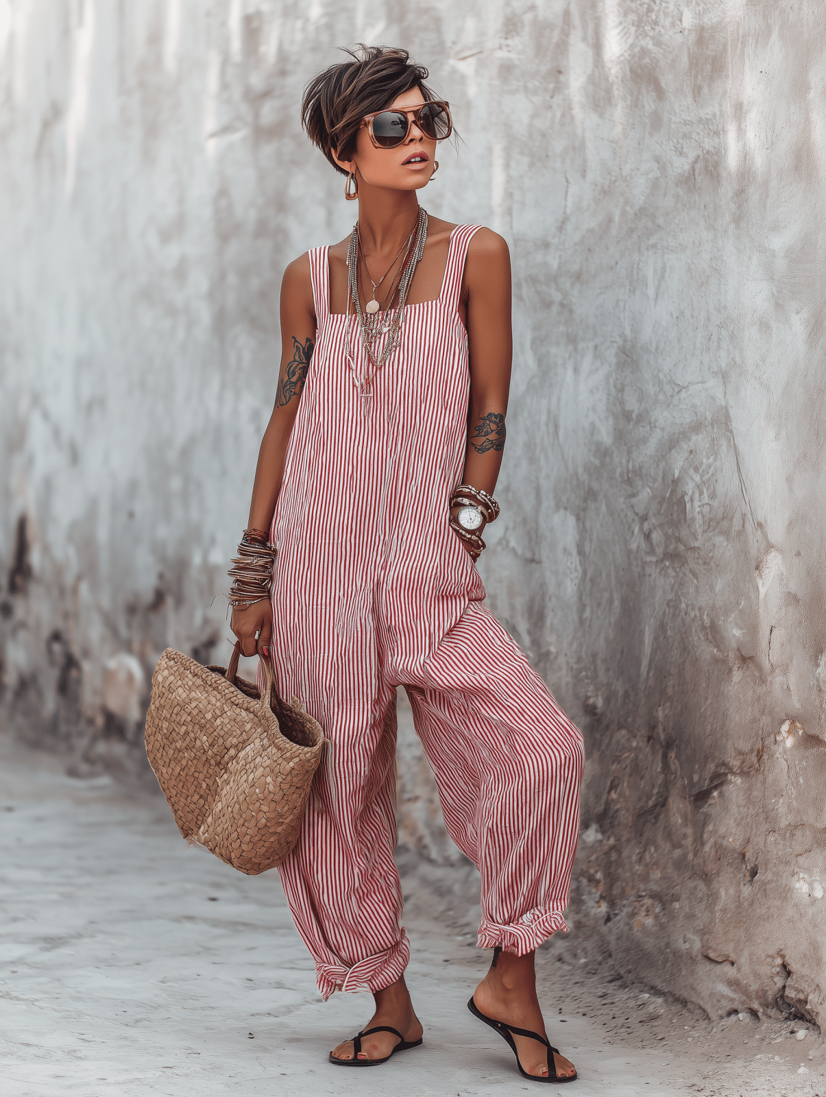 Miss | Jumpsuit Dames Gestreept Losse Pasvorm - Katoen Mix - Miss Madera MIS-22UKWH