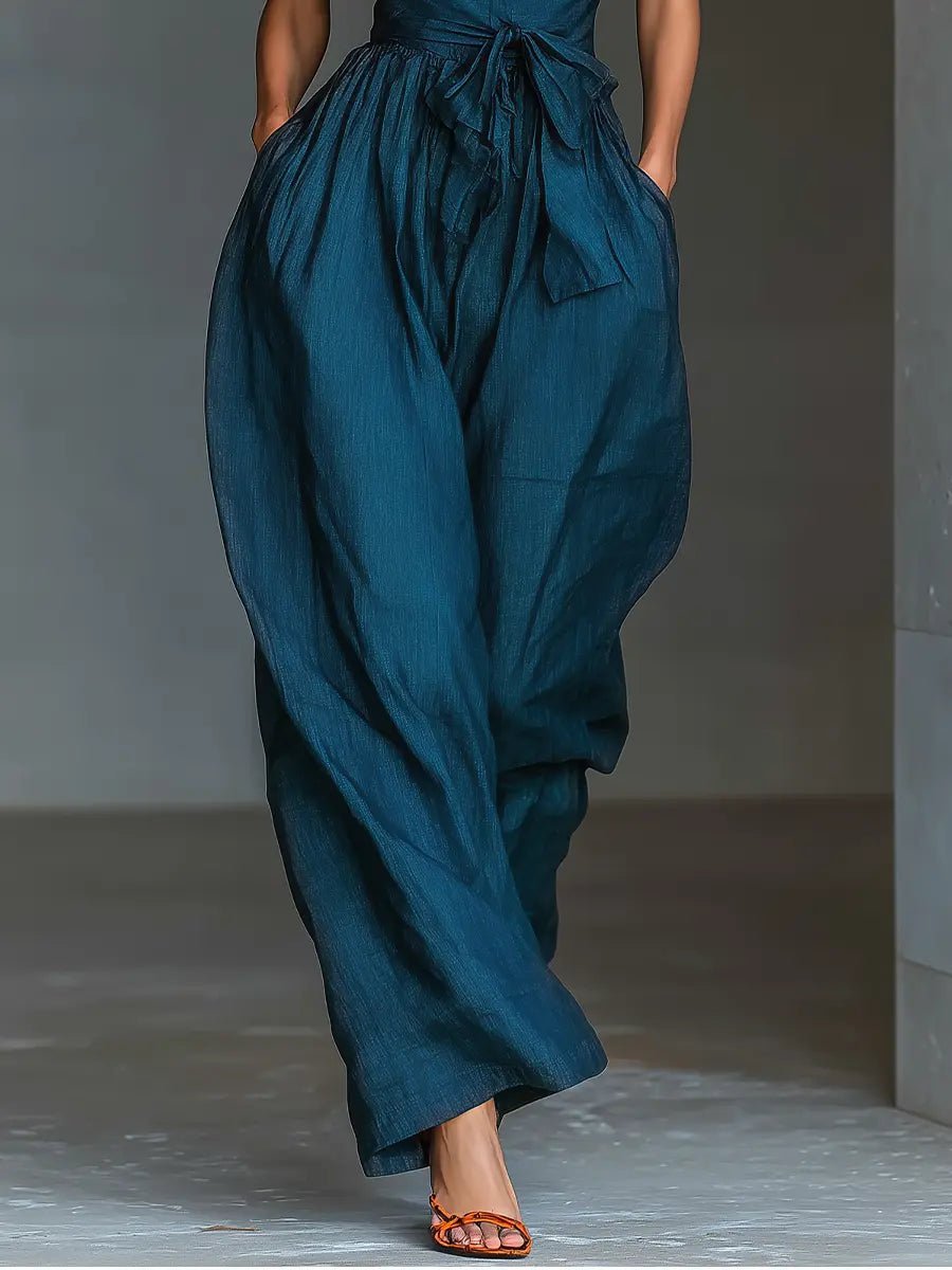 Miss | Jumpsuit Dames Halterhals Wijde Pijpen Strikceintuur - Linnen - Miss Madera MIS-FNNVYX