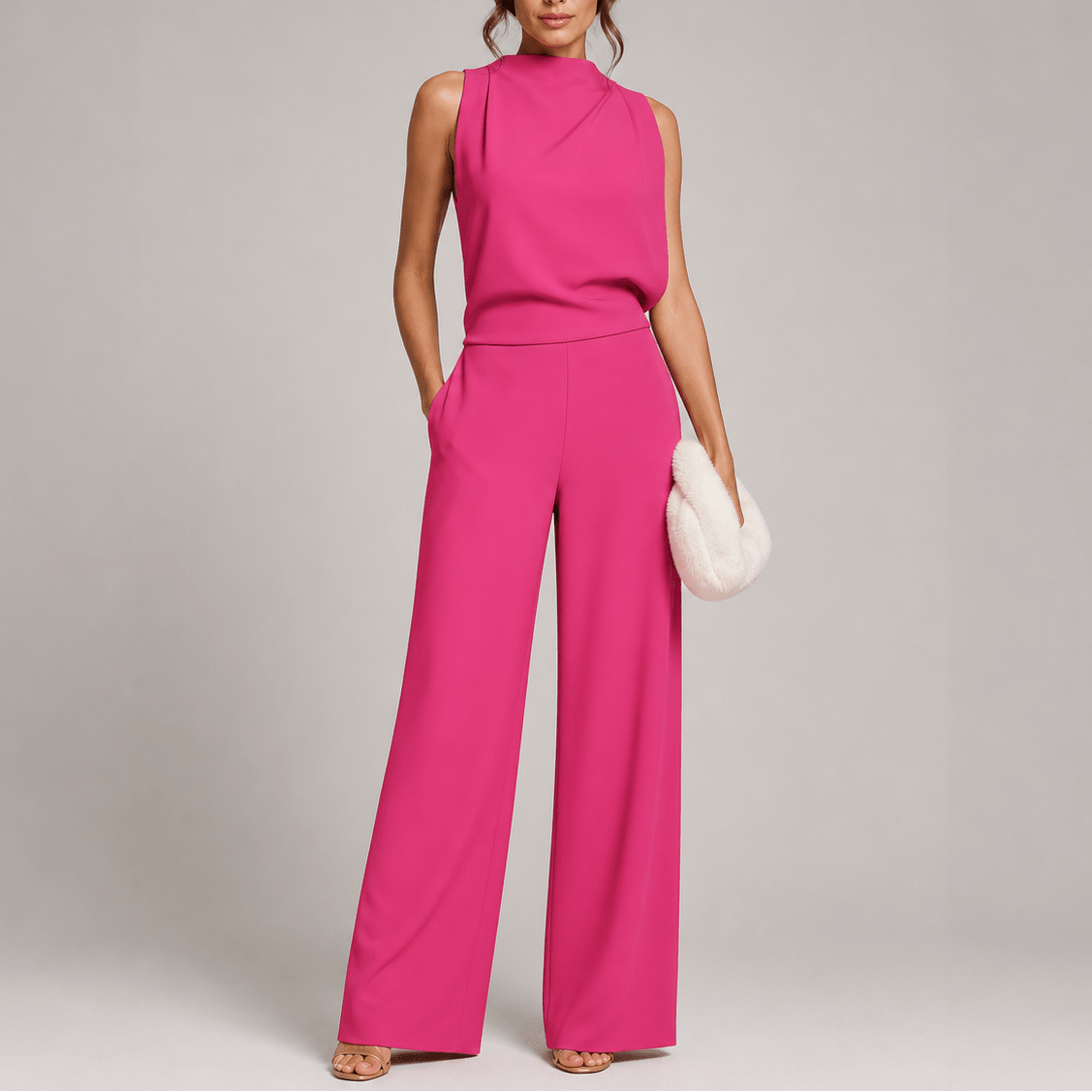 Miss | Jumpsuit Dames Hoge Kraag Mouwloos Wijde Pijpen - Miss Madera MIS-DAQKZY