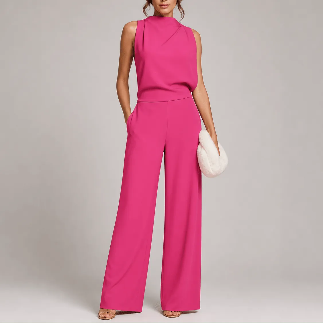 Miss | Jumpsuit Dames Hoge Kraag Mouwloos Wijde Pijpen - Miss Madera MIS-DAQKZY