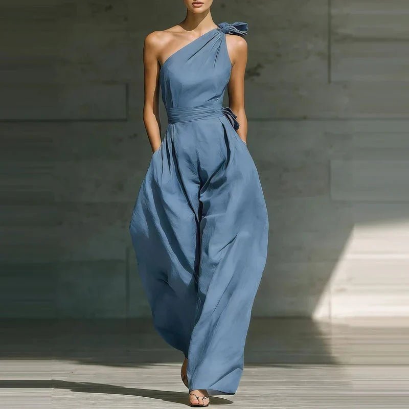 Miss | Jumpsuit Dames One-Shoulder Strikdetail Wijde Pijpen Vloerlang - Miss Madera MIS-Q9F7VQ