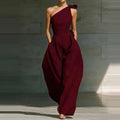 Miss | Jumpsuit Dames One-Shoulder Strikdetail Wijde Pijpen Vloerlang - Miss Madera MIS-L66HM6