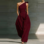 Miss | Jumpsuit Dames One-Shoulder Strikdetail Wijde Pijpen Vloerlang - Miss Madera MIS-L66HM6