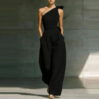 Miss | Jumpsuit Dames One-Shoulder Strikdetail Wijde Pijpen Vloerlang - Miss Madera MIS-8MHHQC