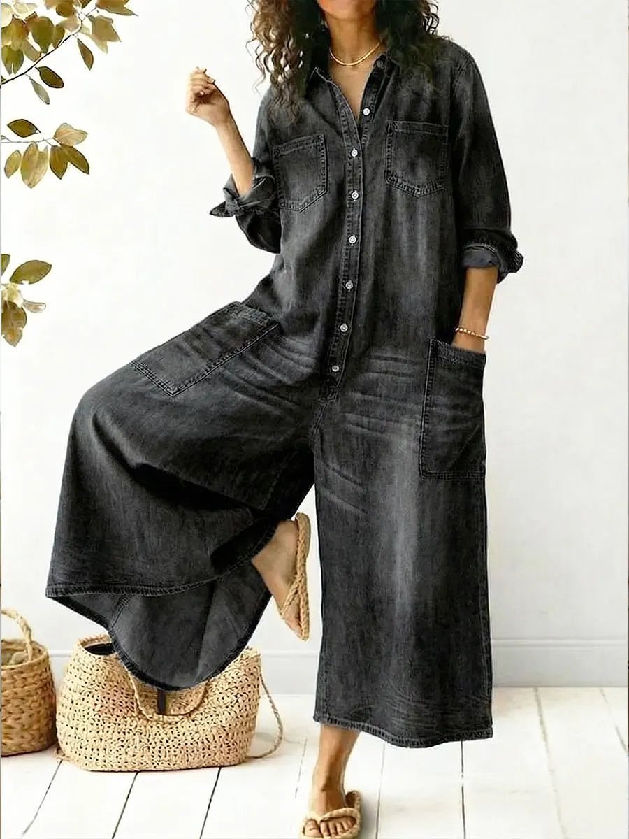 Miss | Jumpsuit Dames Wide Leg Langarm - Denim - Miss Madera MIS-RZ0S9D