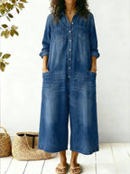 Miss | Jumpsuit Dames Wide Leg Langarm - Denim - Miss Madera MIS-129FQV