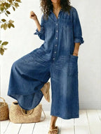 Miss | Jumpsuit Dames Wide Leg Langarm - Denim - Miss Madera MIS-129FQV