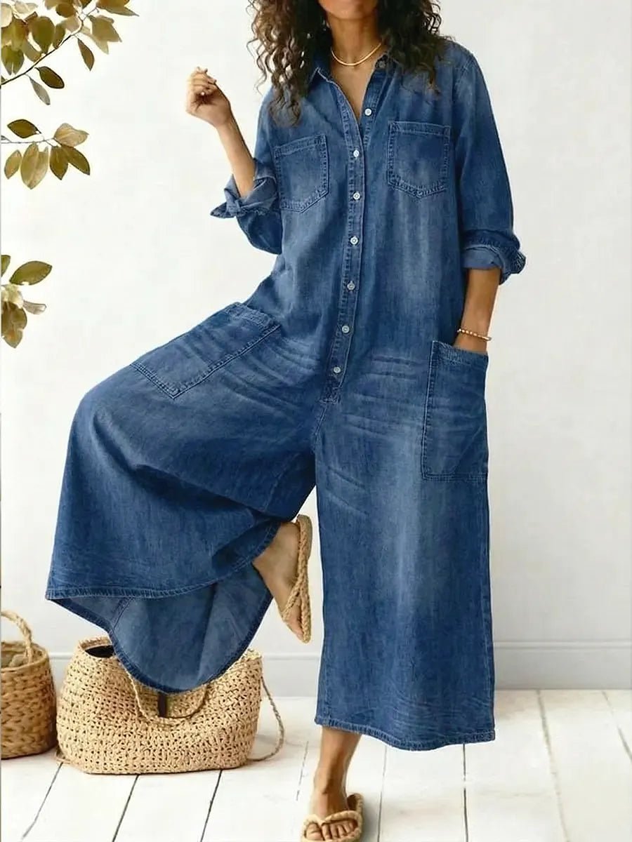 Miss | Jumpsuit Dames Wide Leg Langarm - Denim - Miss Madera MIS-129FQV
