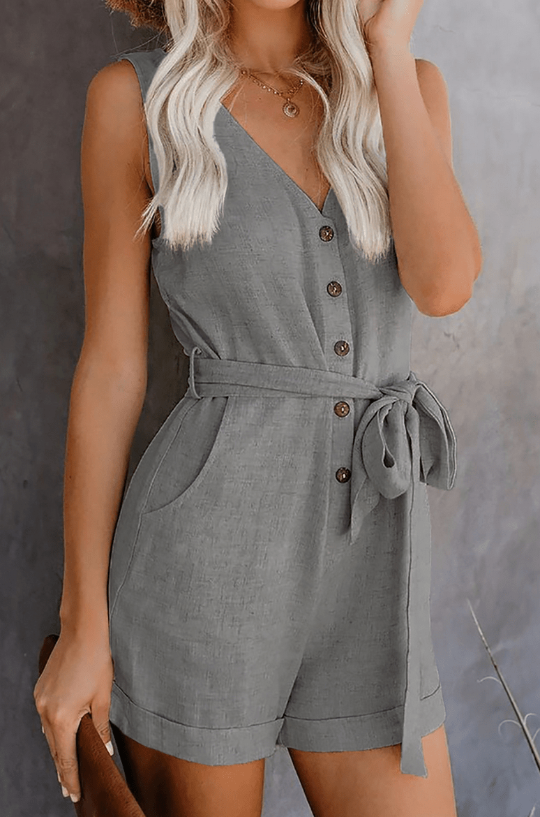 Miss | Jumpsuit Dames Zomer Kort Getailleerd - Linnenmix - Miss Madera MIS-GN85JR