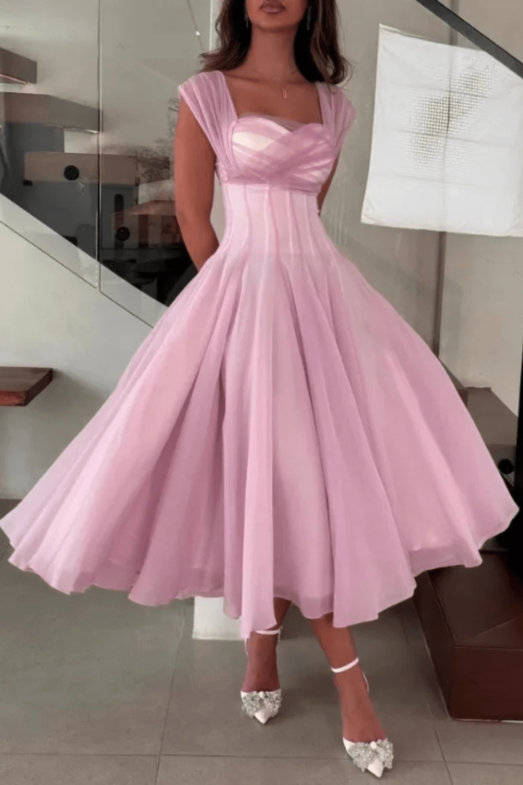 Miss | Jurk Dames A-lijn Midi Sweetheart Tule Mouwtjes - Tule - Miss Madera MIS-71PCNX