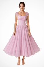 Miss | Jurk Dames A-lijn Midi Sweetheart Tule Mouwtjes - Tule - Miss Madera MIS-71PCNX