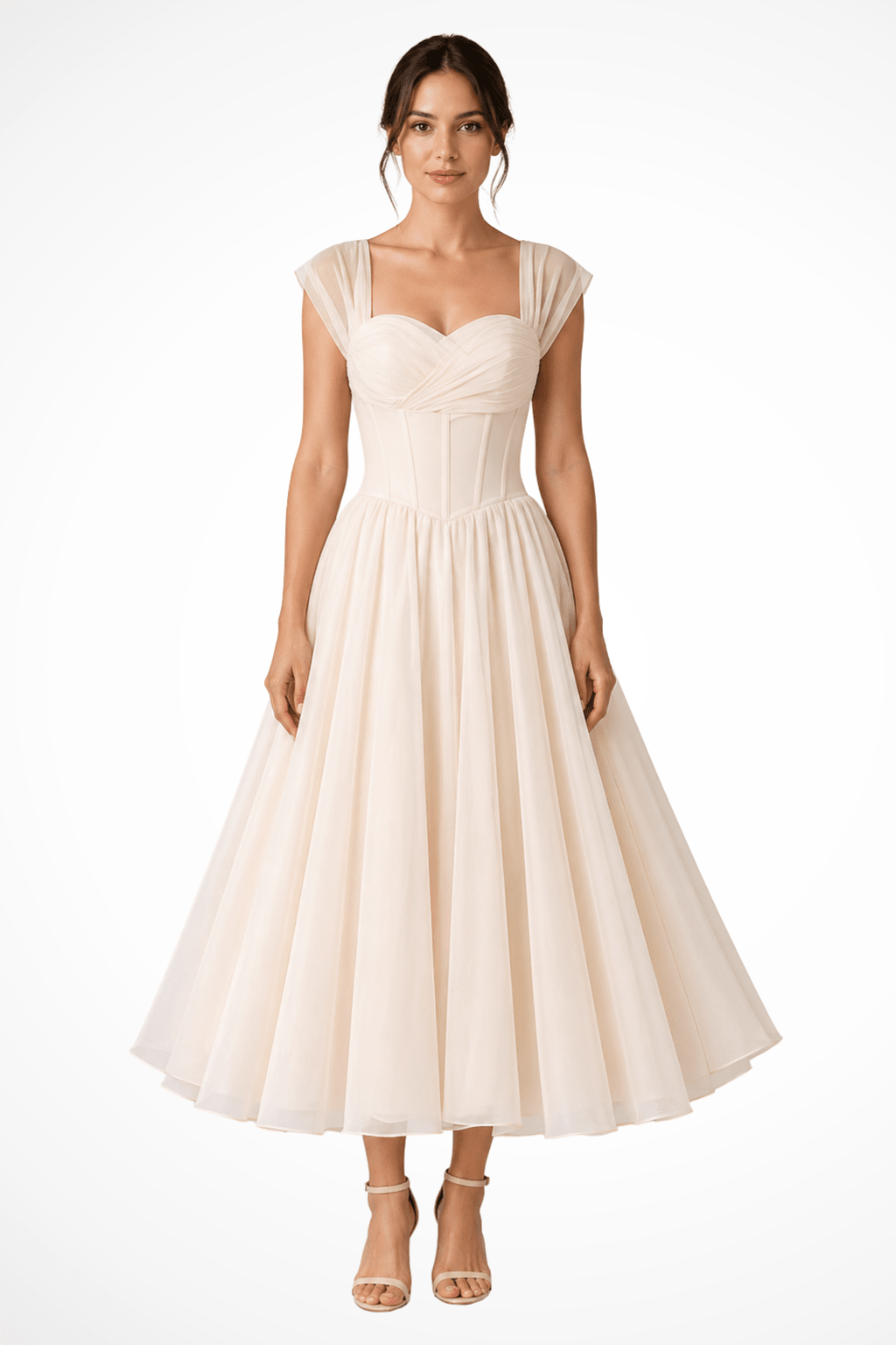 Miss | Jurk Dames A-lijn Midi Sweetheart Tule Mouwtjes - Tule - Miss Madera MIS-RTGHRD