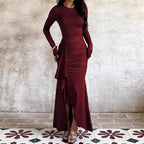 Miss | Jurk Dames Aansluitend Lange Mouw Asymmetrische Volant - Stretch - Miss Madera MIS-7OANLG