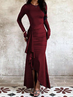 Miss | Jurk Dames Aansluitend Lange Mouw Asymmetrische Volant - Stretch - Miss Madera MIS-JRAHL2