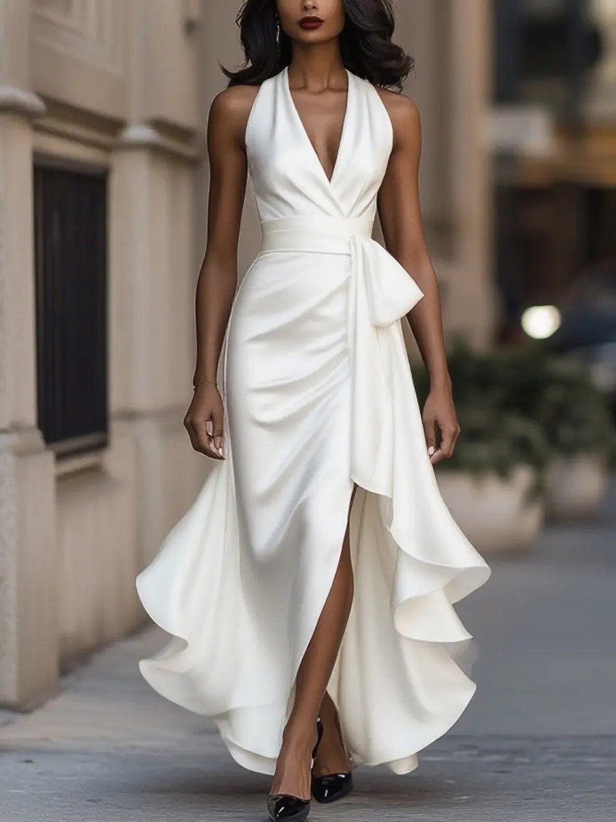 Miss | Jurk Dames Avond Halterneck High-Low - Polyester - Miss Madera MIS-HJRANA