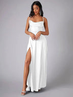 Miss | Jurk Dames Avond Maxi Split Open Rug - Satijn - Miss Madera MIS-ABFG37