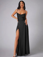 Miss | Jurk Dames Avond Maxi Split Open Rug - Satijn - Miss Madera MIS-QBJA56
