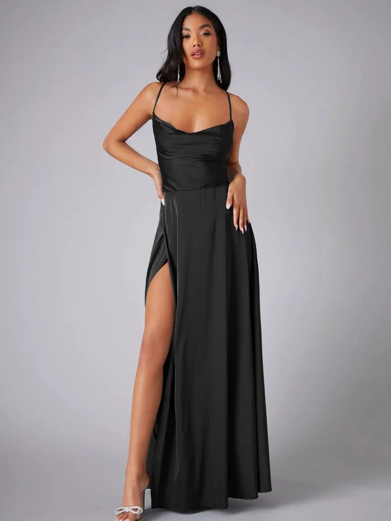 Miss | Jurk Dames Avond Maxi Split Open Rug - Satijn - Miss Madera MIS-QBJA56