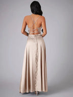 Miss | Jurk Dames Avond Maxi Split Open Rug - Satijn - Miss Madera MIS-UBW4PM