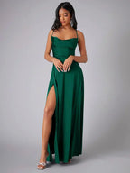 Miss | Jurk Dames Avond Maxi Split Open Rug - Satijn - Miss Madera MIS-Y02MVK