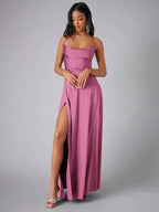 Miss | Jurk Dames Avond Maxi Split Open Rug - Satijn - Miss Madera MIS-H9C4Y1