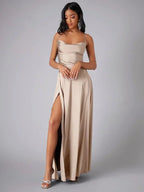Miss | Jurk Dames Avond Maxi Split Open Rug - Satijn - Miss Madera MIS-UBW4PM