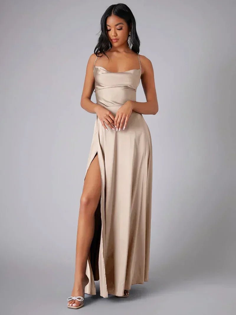 Miss | Jurk Dames Avond Maxi Split Open Rug - Satijn - Miss Madera MIS-UBW4PM