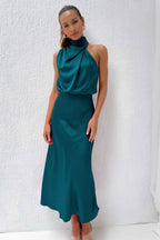 Miss | Jurk Dames Avond Neckholder Midi - Satijn - Miss Madera MIS-O8XM2O