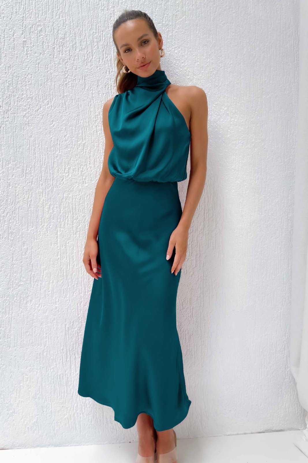 Miss | Jurk Dames Avond Neckholder Midi - Satijn - Miss Madera MIS-O8XM2O