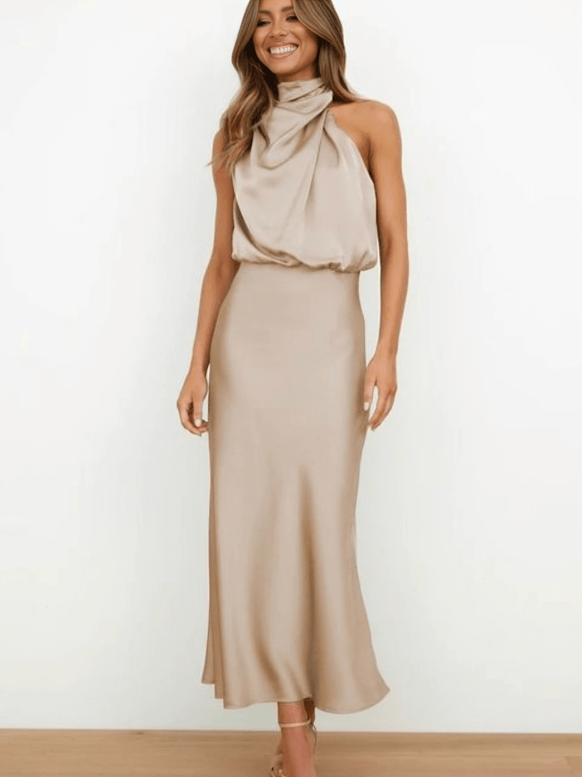 Miss | Jurk Dames Avond Neckholder Midi - Satijn - Miss Madera MIS-LS4H8G