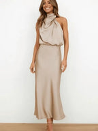 Miss | Jurk Dames Avond Neckholder Midi - Satijn - Miss Madera MIS-LS4H8G