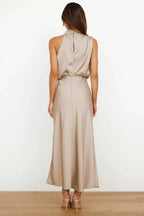 Miss | Jurk Dames Avond Neckholder Midi - Satijn - Miss Madera MIS-LS4H8G