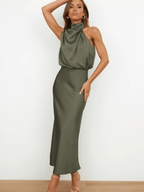 Miss | Jurk Dames Avond Neckholder Midi - Satijn - Miss Madera MIS-BZMVEM