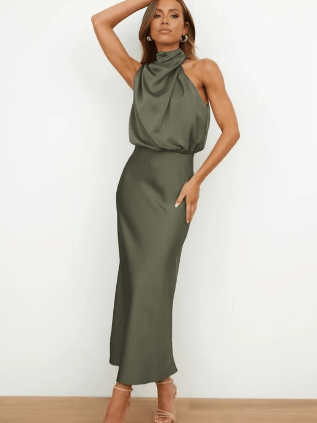 Miss | Jurk Dames Avond Neckholder Midi - Satijn - Miss Madera MIS-BZMVEM