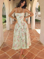 Miss | Jurk Dames Bloemenprint A-lijn Midi Vierkante Hals - Miss Madera MIS-O1EVRT