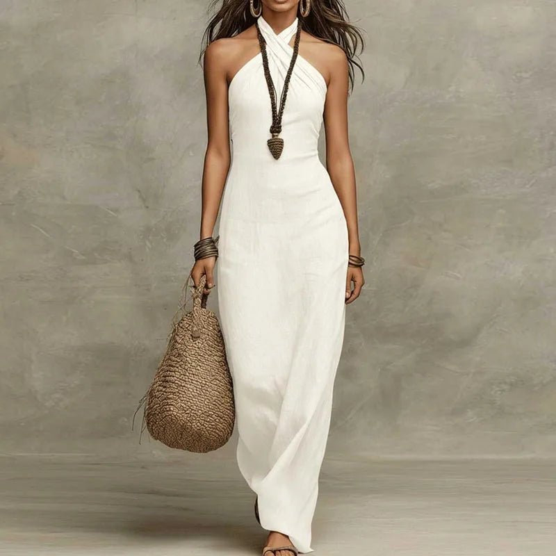Miss | Jurk Dames Bohemian Halter Linnen - Linnen - Miss Madera MIS-XFVDUA