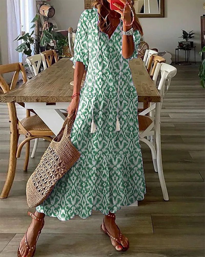 Miss | Jurk Dames Boho Maxi V-hals - Viscose - Miss Madera MIS-NO23H5
