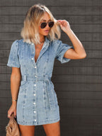 Miss | Jurk Dames Denim Mini Hemdsjurk Ceintuur - Denim - Miss Madera MIS-CO8BPG
