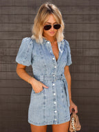 Miss | Jurk Dames Denim Mini Hemdsjurk Ceintuur - Denim - Miss Madera MIS-CO8BPG